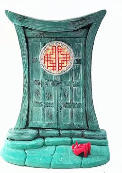 GlitZGlam Miniature Zen Fairy Door for Miniature Garden Fairies and Gnomes - Beautiful Turquoise Asian-Style Zen Fairy Miniature Door with Removable Red Fairy Shoes