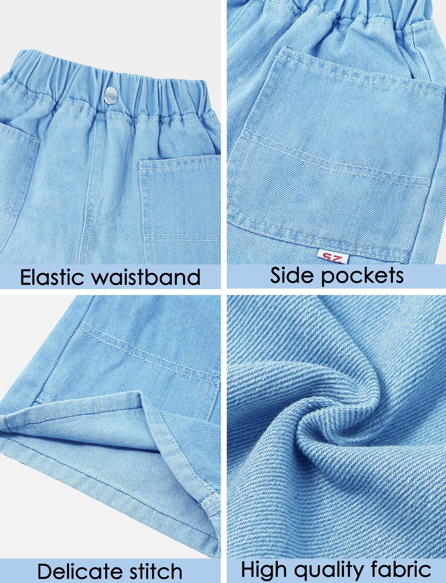 Panegy Pantaloncini per ragazze Pantaloncini in denim elasticizzato Casual Elastico in vita Gonna Pantaloncini estivi Pantaloni corti larghi 3-13 anni