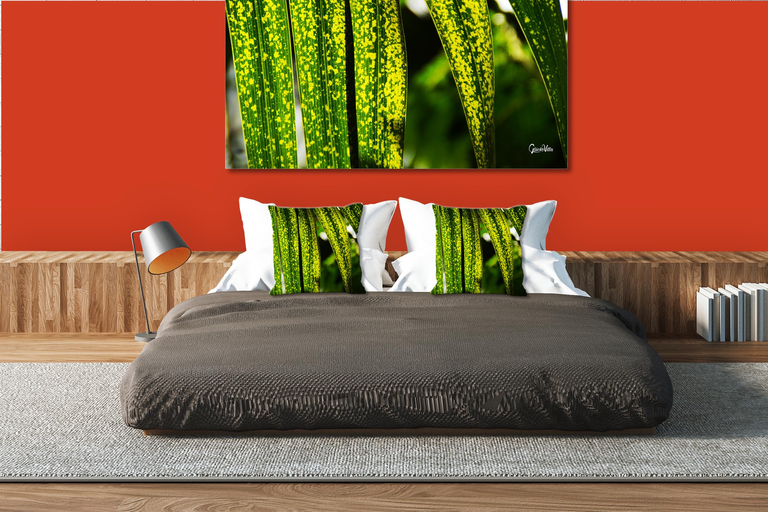 Blattwerk 1 - Foto-Kissen-Hülle Set (2 STK.) 40 x 40 cm | Kissen-Bezüge - passend zu Wandbild - Deko-Kissen - Pflanze Blätter Natur Garten Botanik Palme