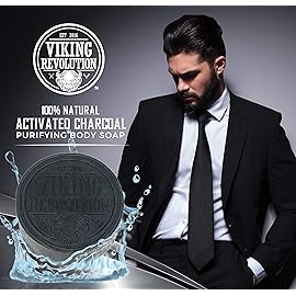 Viking Revolution Skin Cleaning Agent Activated Charcoal Soap for Men w/Dead Sea Mud, Body and Face, Cleanser,Cleansing Blackheads - Peppermint & Eucalyptus Scent 6 Oz (Pack of 2)