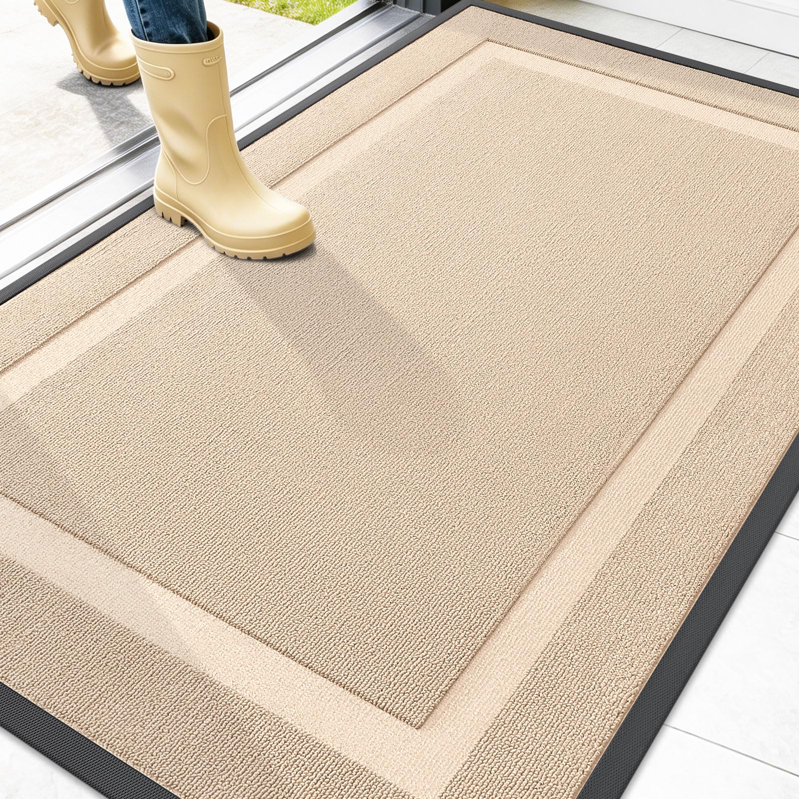OLANLY Front Door Mat Outside 47x32, All-Season Heavy-Duty Rubber Doormat