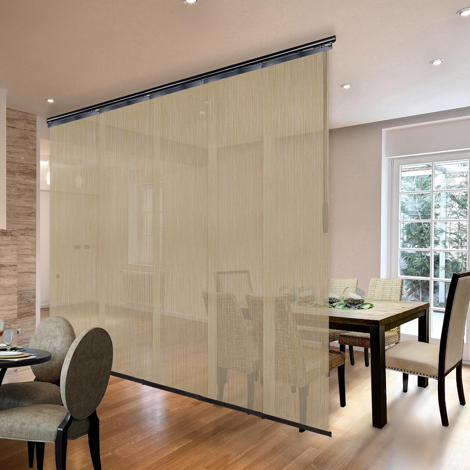 A & F Rod Décor - Nora 5-Panel Single Rail Black Panel Track Extendable 58"-110" W x 94" H, Panel Width 23.5"