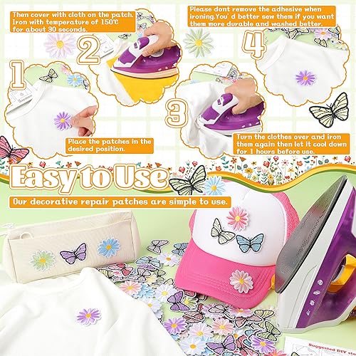 Miniatura 4 de NICEVINYL Parches de flores para planchar en la ropa: 90 piezas de bonitos parches de margaritas multicolores para coser en mochilas - Parches