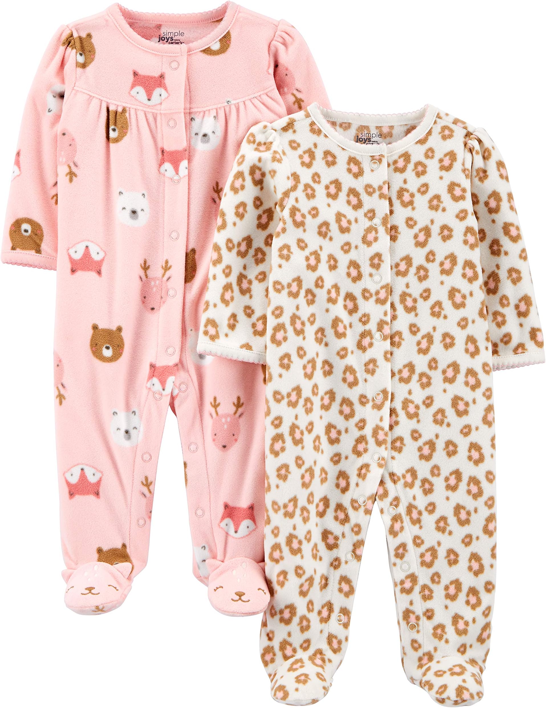 Simple Joys by Carter's Baby Girls' Cotton and Fleece Footed Sleep and Play, Pack of 2