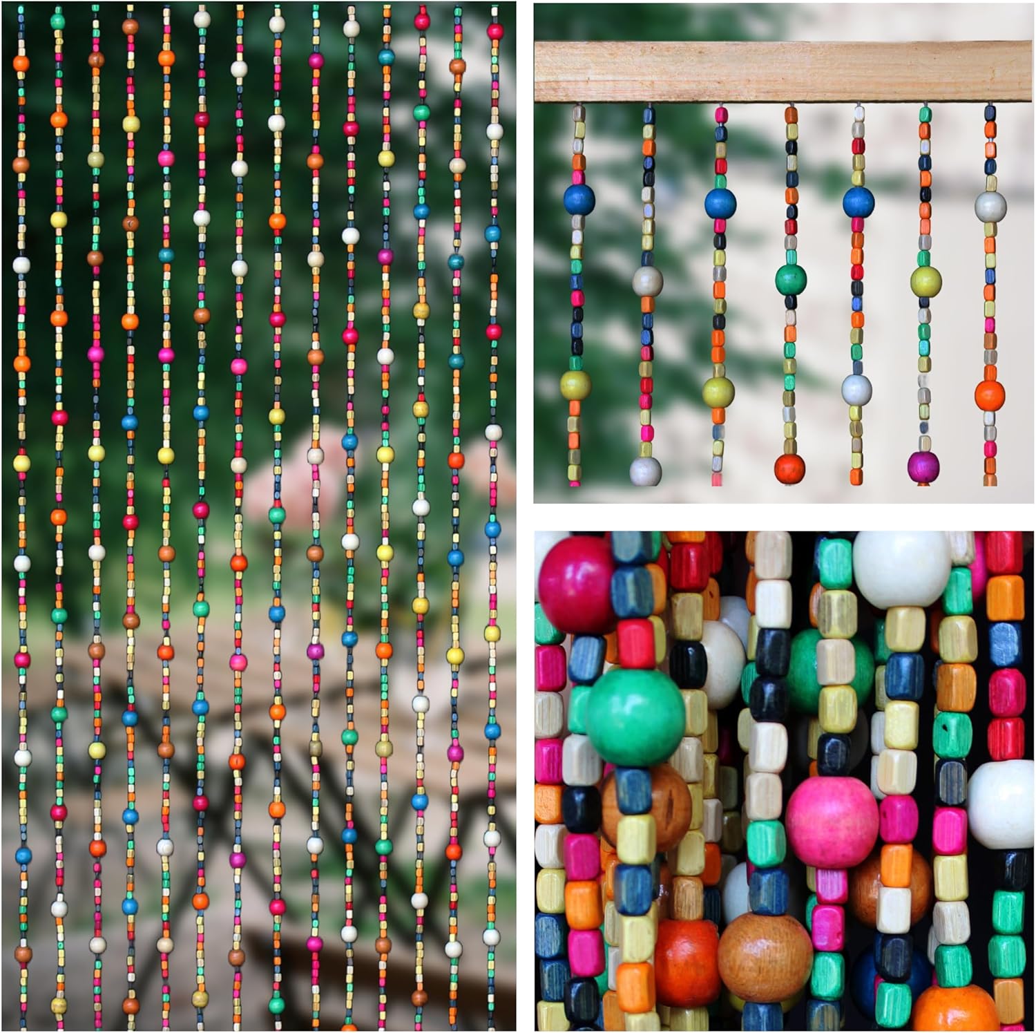 Bamboo Beaded Curtains for doorways Door Beads Curtain String Wood Curtains for doorways Closet Wood Room Divider Home Decor (Rainbow, 90×180cm/35×71in) Rainbow 35"W x 71"L (Pack of 1)