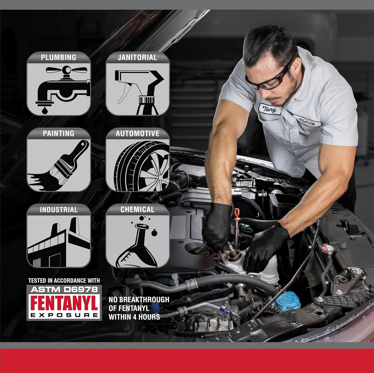 Derma-Tuff Powder Free Nitrile Disposable Gloves | 6 Mil - Med 100 Ct | Latex Free, Chemical + Puncture Resistant, Fully Textured Grip, Beaded Cuff, for Automotive, Maintenance, Industrial | 66587