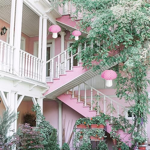 Miniatura 4 de 4 linternas de papel de hongo, Cynzia grandes faroles de papel del país de las maravillas y selva, adorno colgante con temática de selva, decoración