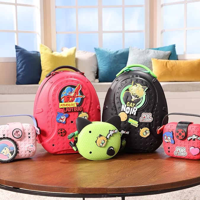 Miraculous Ladybug - Pop n' Swop Marinette Pink Purse for Girls and Women, with 3 Clip-on Badges, Handle and Zipper, Lightweight Durable Waterproof Handbag (Wyncor)