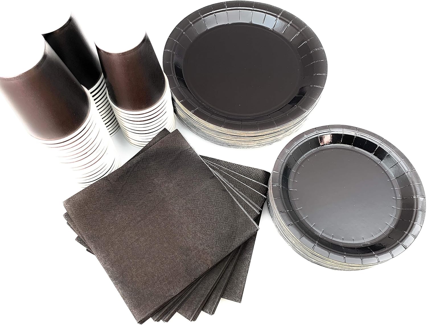 Serves 50 | Complete Party Pack | Black | 9" Dinner Paper Plates | 7" Dessert Paper Plates | 9 oz Cups | 3 Ply Napkins | office parties, birthday parties, festivals, Black Party Theme : Home & Kitchen
