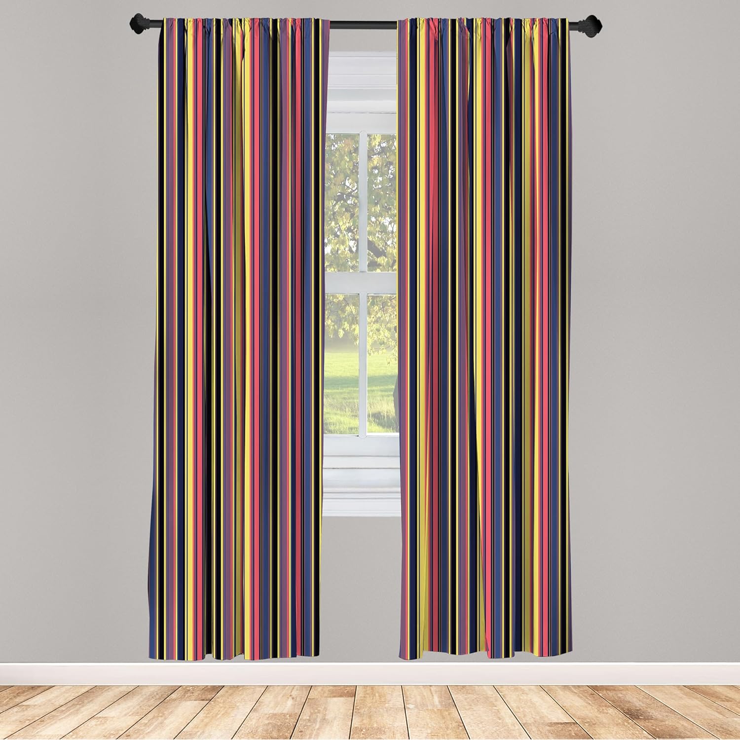 Ambesonne Modern Window Curtains, Colorful Geometric Stripes Lines Vintage Retro Style Design Art Print, Lightweight Decor 2-Panel Set with Rod Pocket, Pair of - 28" x 95", Pink Blue