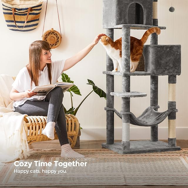 Foto 4 de 8 de Feandrea Árbol para gatos, torre para gatos de 191 cm de alto con postes rascadores, hamaca, cuevas para gatos