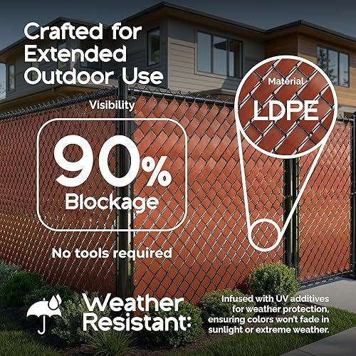 Cinta de privacidad para valla de eslabones de cadena (madera roja)