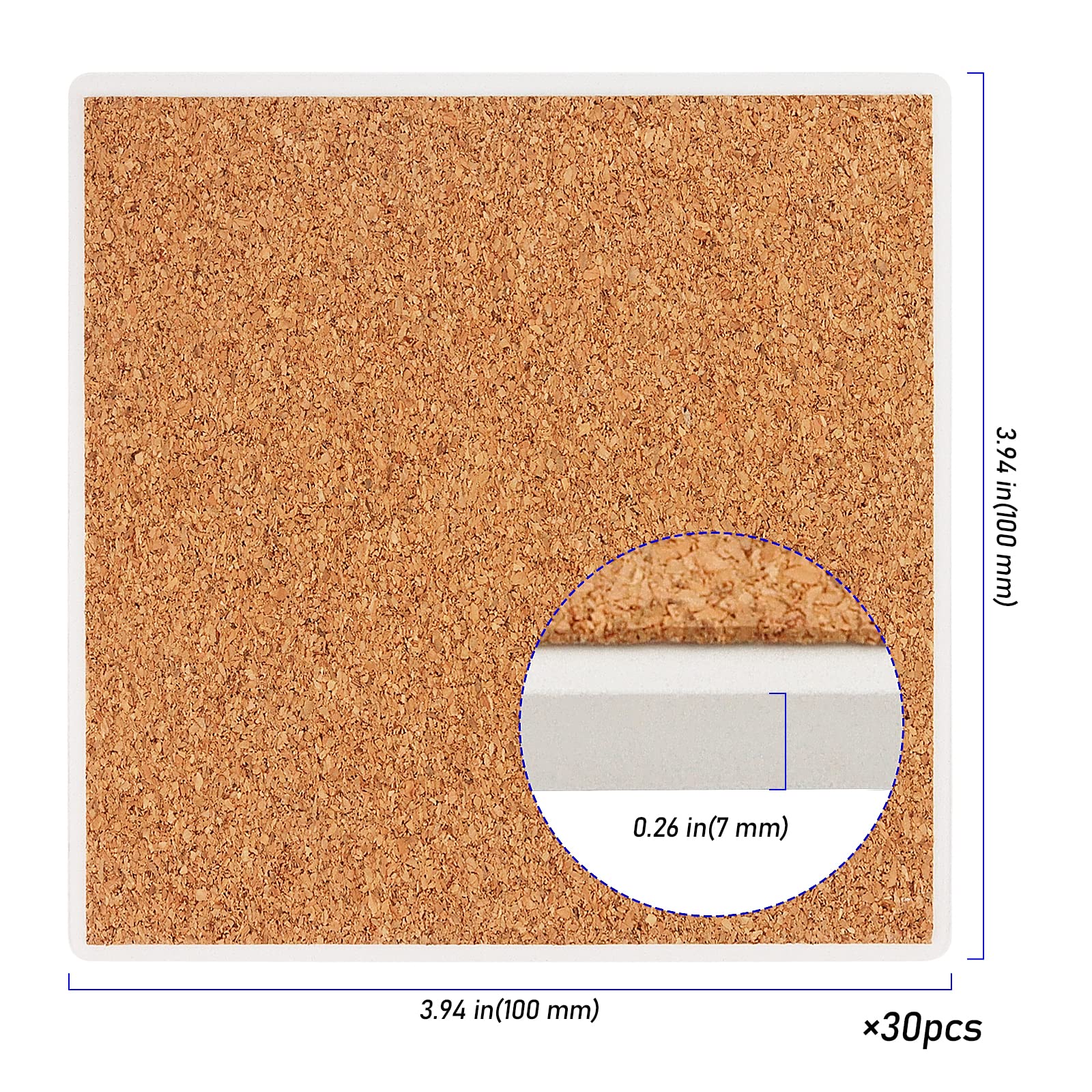 Paquete de 30 posavasos de cerámica de 4 x 4 pulgadas para manualidades, posavasos de azulejos de cerámica blanca con almohadillas de respaldo de corcho, posavasos cuadrados de cerámica en
