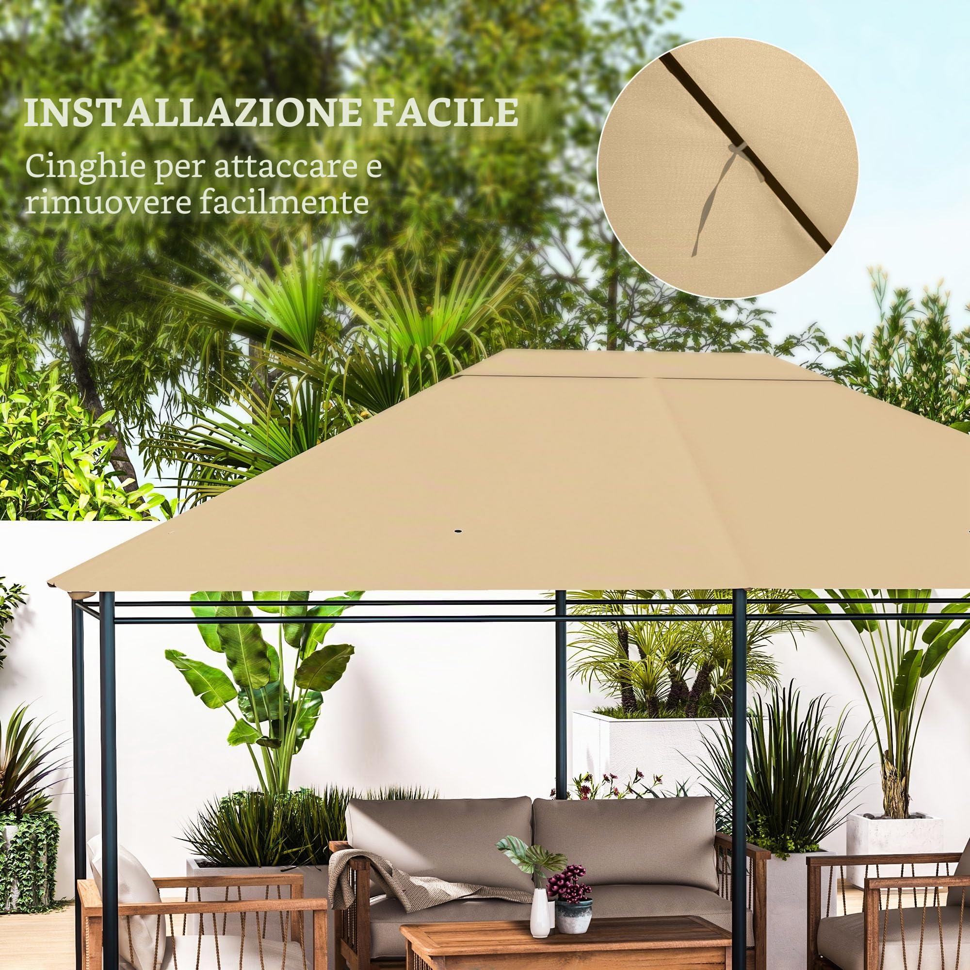 Outsunny Tessuto di ricambio per gazebo da giardino tenda di ricambio in poliestere ad alta densità 180 g/m² anti-UV 3 x 4 m