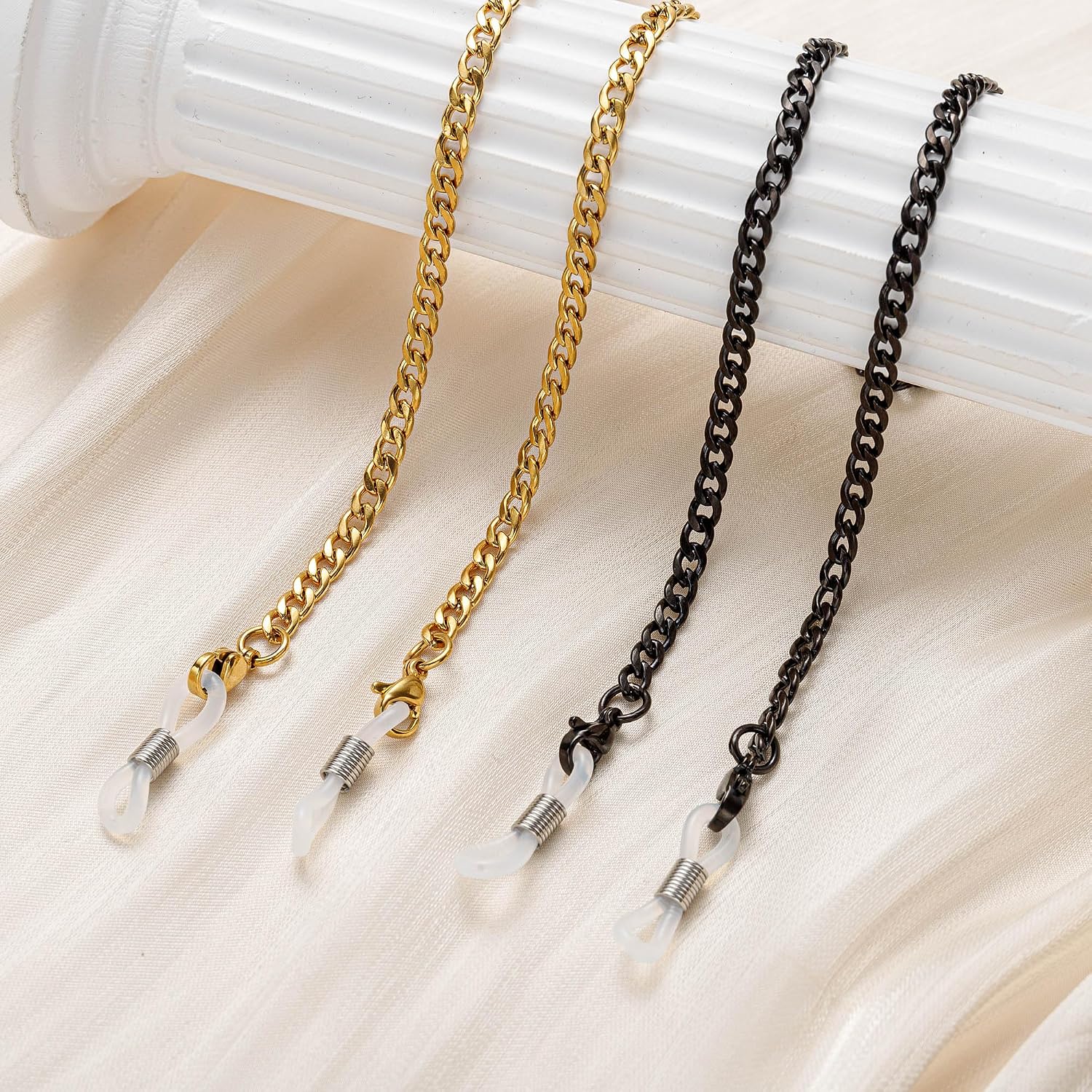 Stainless Steel Eyeglasses Chain Set, Unisex Metal Eyewear Chain, 2 Pcs Sunglasses and Reading Glasses Retainer