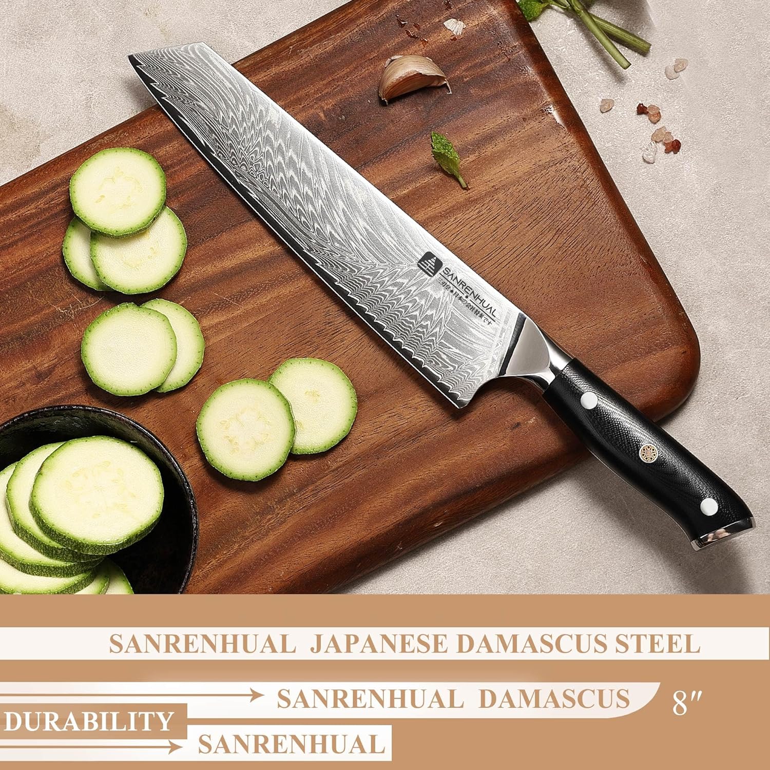 Chef Knife, 8 inch Damascus Japanese Kitchen Cooking Knife, Ultra Sharp Japanese Chef Knives, Professional Kitchen Chef's Knife Green G10 Handle knives - Image 3