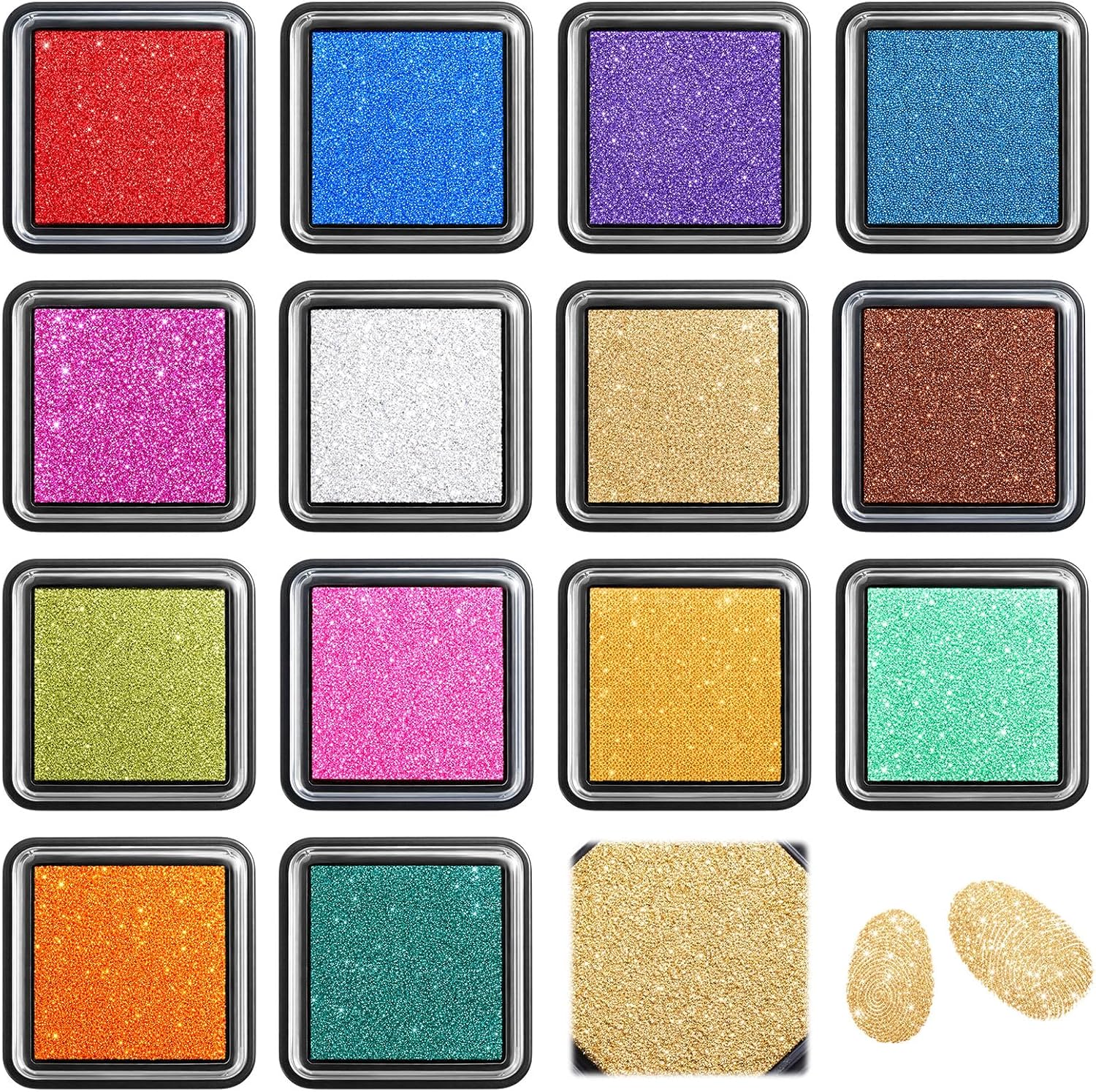 Yinder 14 Glitter Ink Pads for Stamps, Vibrant Colors Ink Pads for Rubber Stamps, Wedding Card, Wedding Invitation, Scrapbooking Supplies, Card Making, Embossing, Non Toxic, Safe