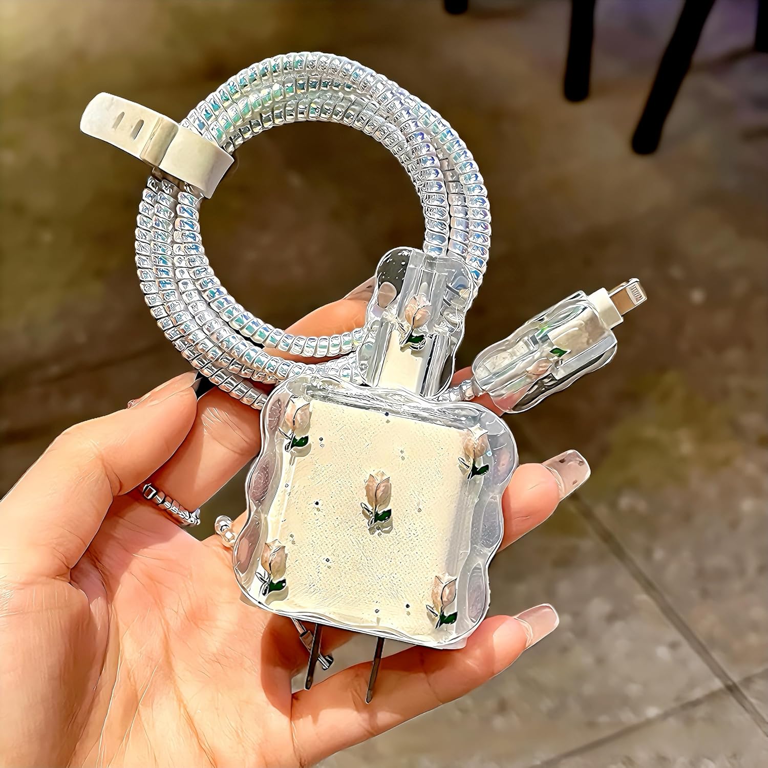 Cute IPhone Charger Protector Cover 18W 20W Flower Rainbow Paw Charger Head  Case 1m Cable Cover for IPhone 14 13 12 Pro Max - AliExpress 202192403 iPhone 18W/20W充電コードプロテクター用かわいいフラワーチャージャーカバー、クリアでエレガントな美しいチューリップデザイ