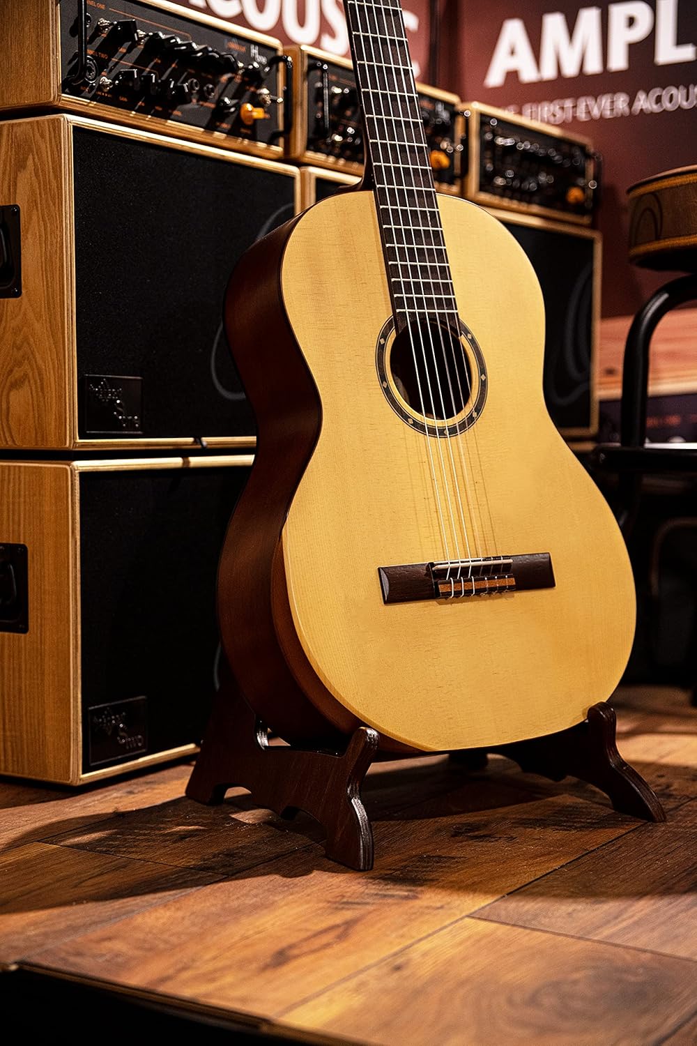 Wooden Acoustic Guitar Stand Made w/Birch Wood - Brown