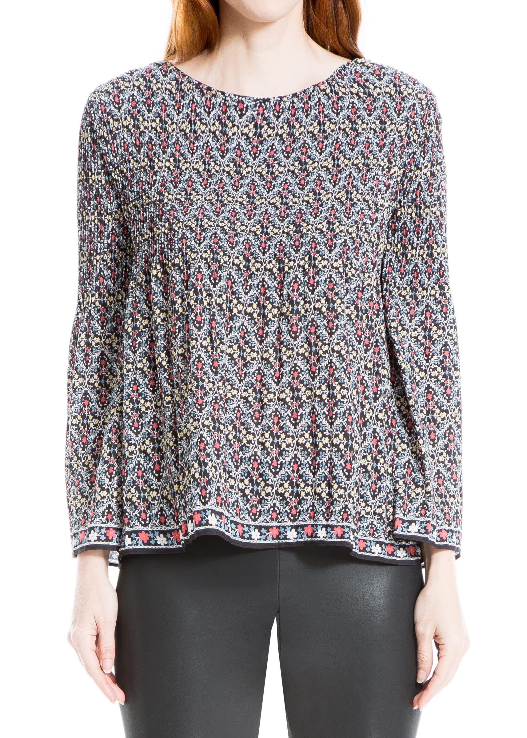 Max Studio womens Crepe Pleated Blouse Blouse