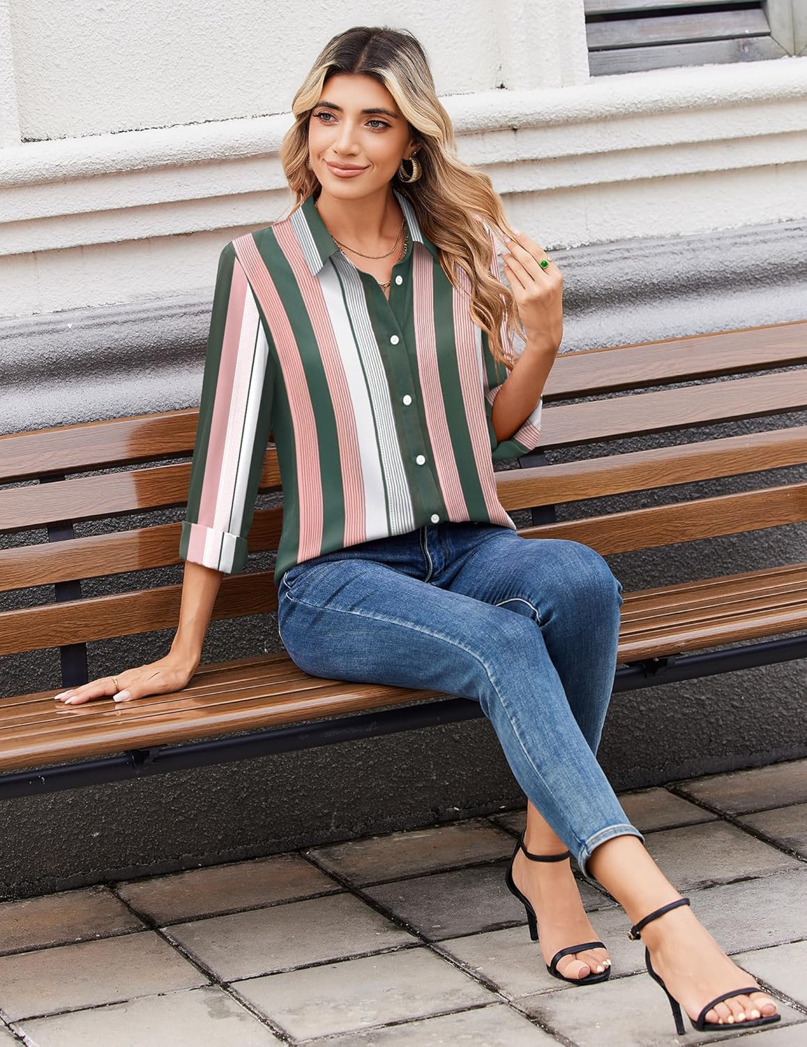 Zeagoo Women Blouses Chiffon Long Sleeve Button Down Shirts Business Causal Dressy Work Top V Neck Summer Spring Clothes - Image 6