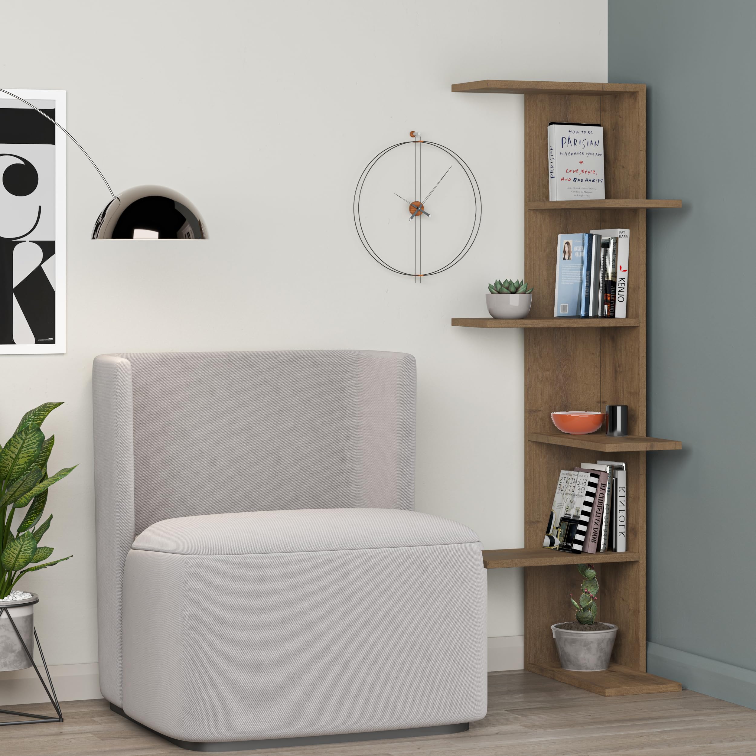 HOCUS PICUS Eck-Bücherregal Aus Holzwerkstoff – 5 Ebenen, 141x37x24 Cm, Dunkler Eicheneffekt, Einfach Montierbar, Für Wohnzimmer & Büro