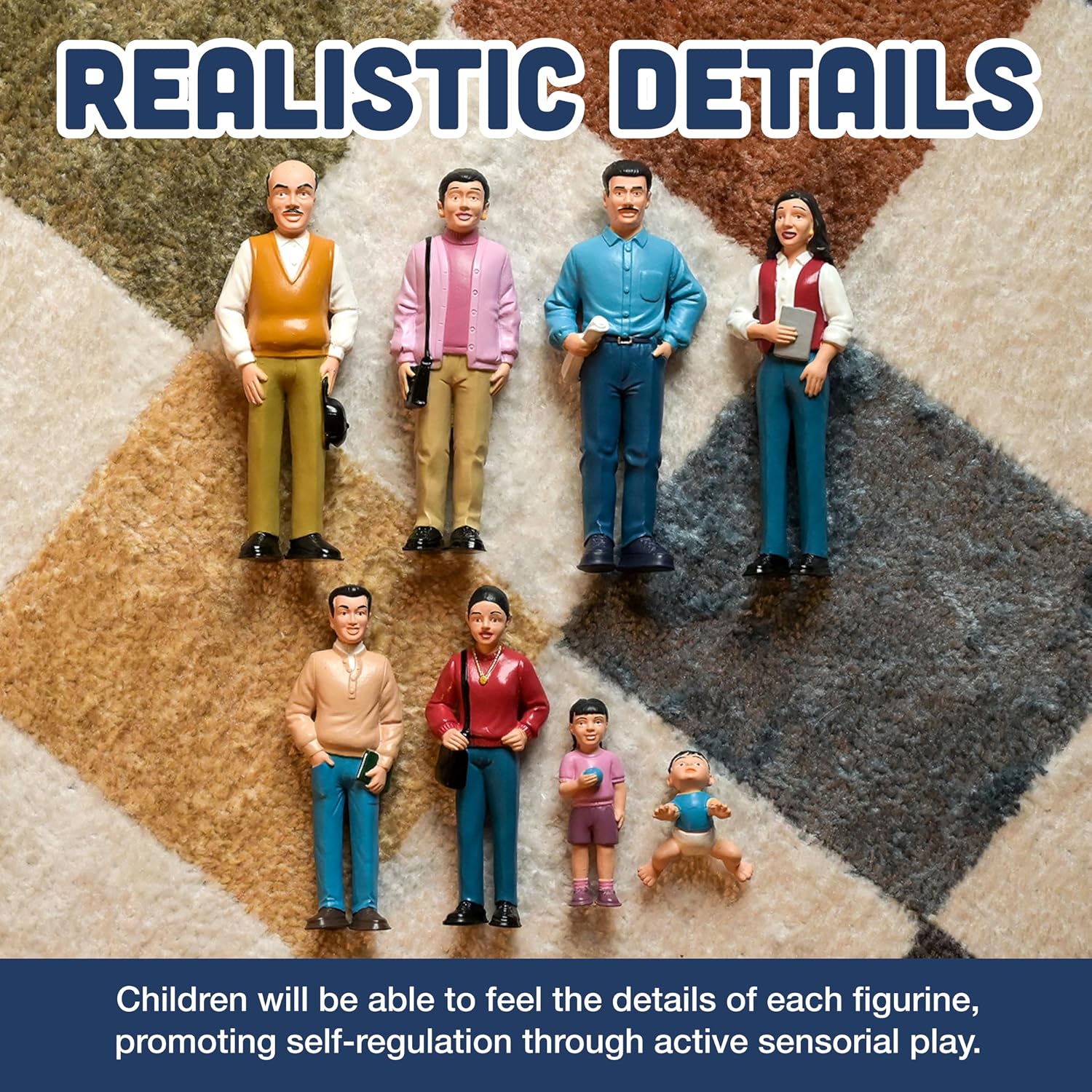 Creative Minds Marvel Education Hispanic Family Toy Figure Set for Kids Ages 3+, Set of 8 Inclusive and Diverse Dollhouse Toy Figurines, Multicolor