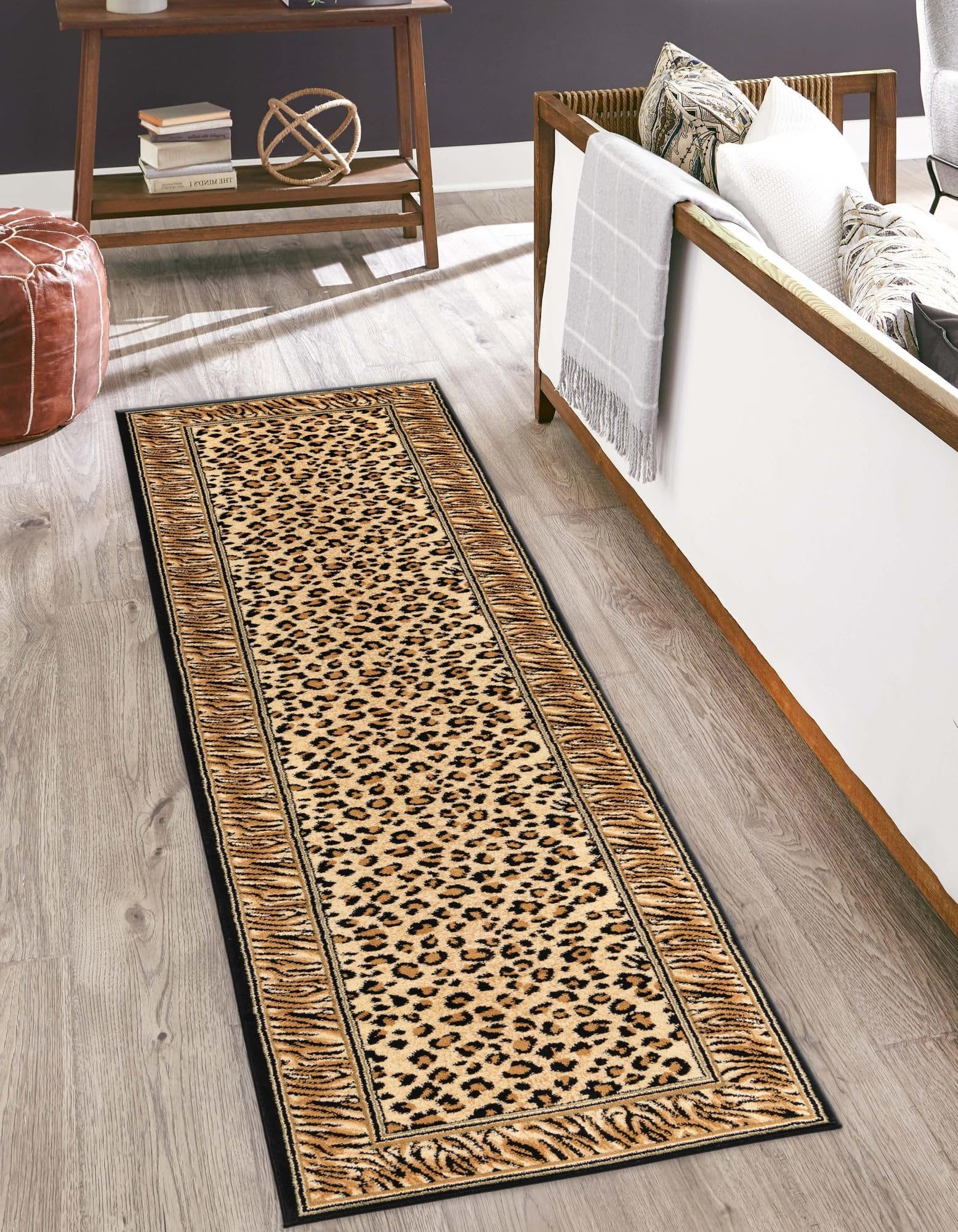 Wildlife Collection Area Rug - Cheetah (2' x 8' Runner Light Brown/Black)