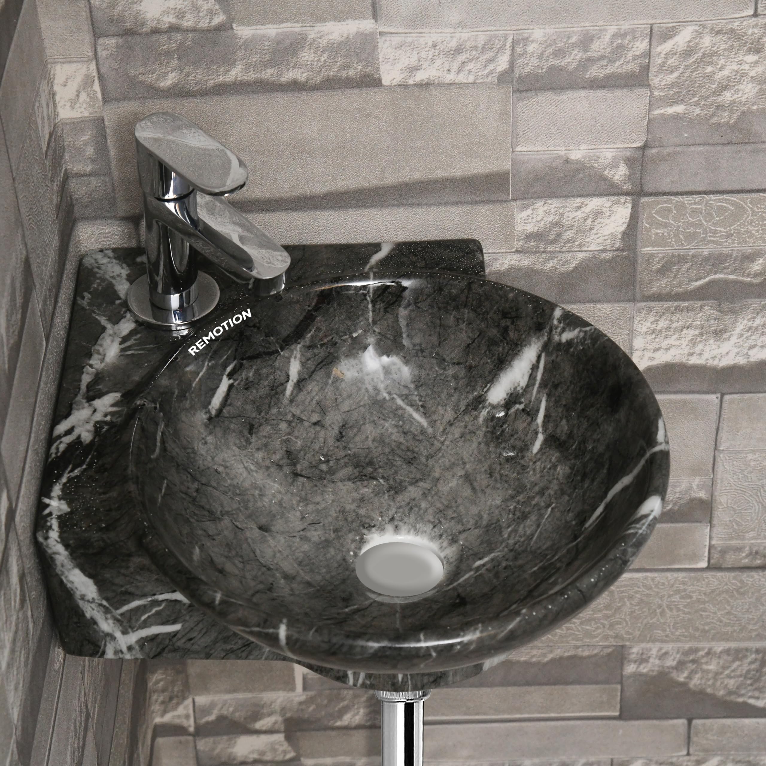 REMOTION Wall Mounted Wash Basin for Bathroom | Ceramic Wash Basin | Wall Hung Small Corner Wash Basin/Sink (16.3 x 13.8 x 4.3 Inch) (Designer Black White) (B0CRHS7TNX) Amazon Price History, Amazon Price Tracker