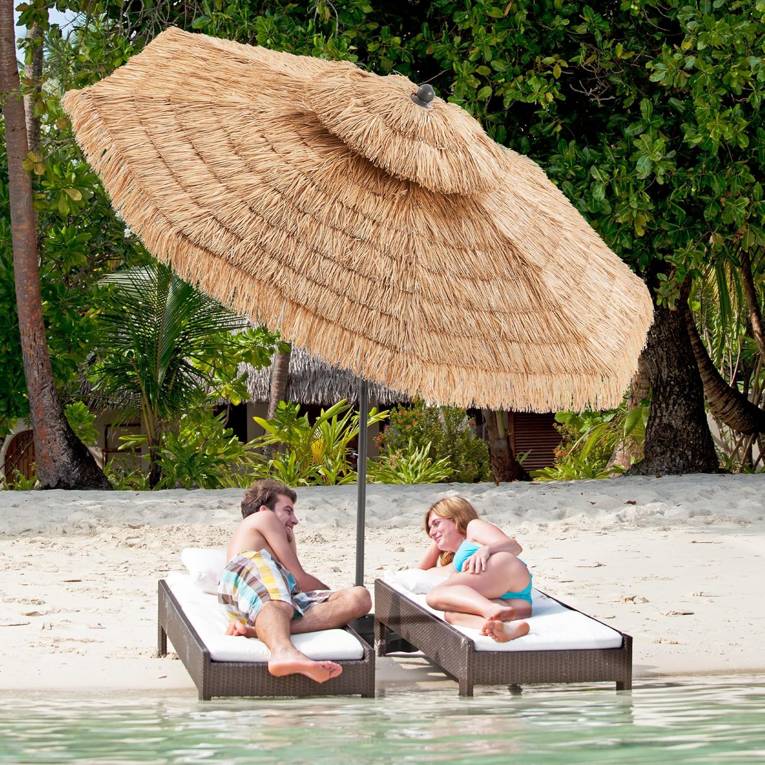 HOMPUS Thatched Tiki Beach Umbrella-Hawaiian Style Patio Umbrella with Tilt & Crank