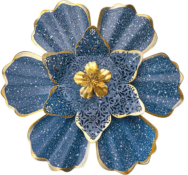 EASICUTI Decoración de Pared de Flores de Metal Azul Decoraciones de Arte de Pared de Metal Boho Colgantes para Interiores y Exteriores Hogar Baño Patio Valla Jardín Dormitorio Sala de Estar o Esculturas de Pared 12 Pulgadas