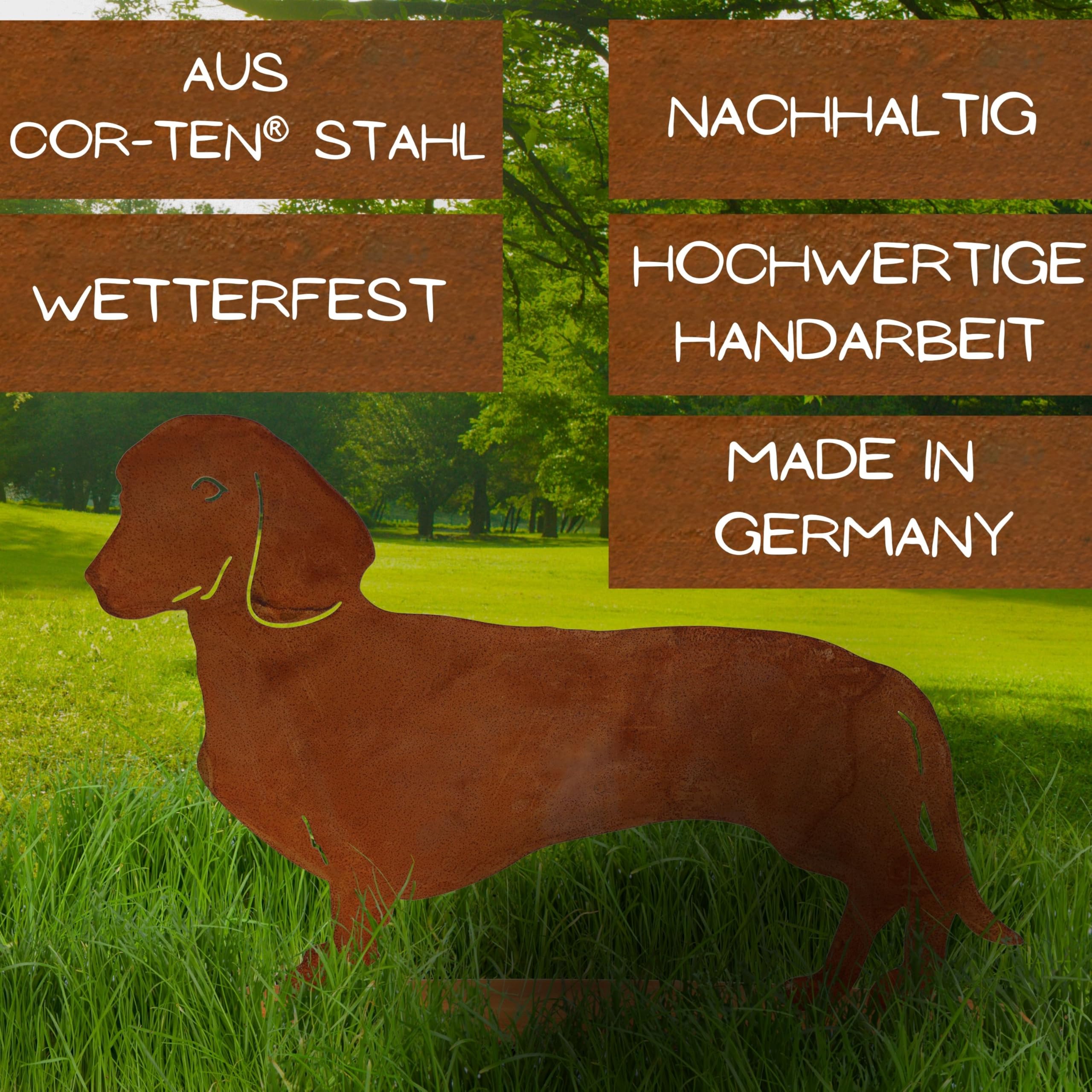 Rostikal Dackel 60cm - Gartendeko Für Draußen Wetterfest - Balkon Deko aus Metall mit Natürlicher Rostoptik - Ideale Hundefiguren in Rost Deko für den Garten, Balkon & Terrasse