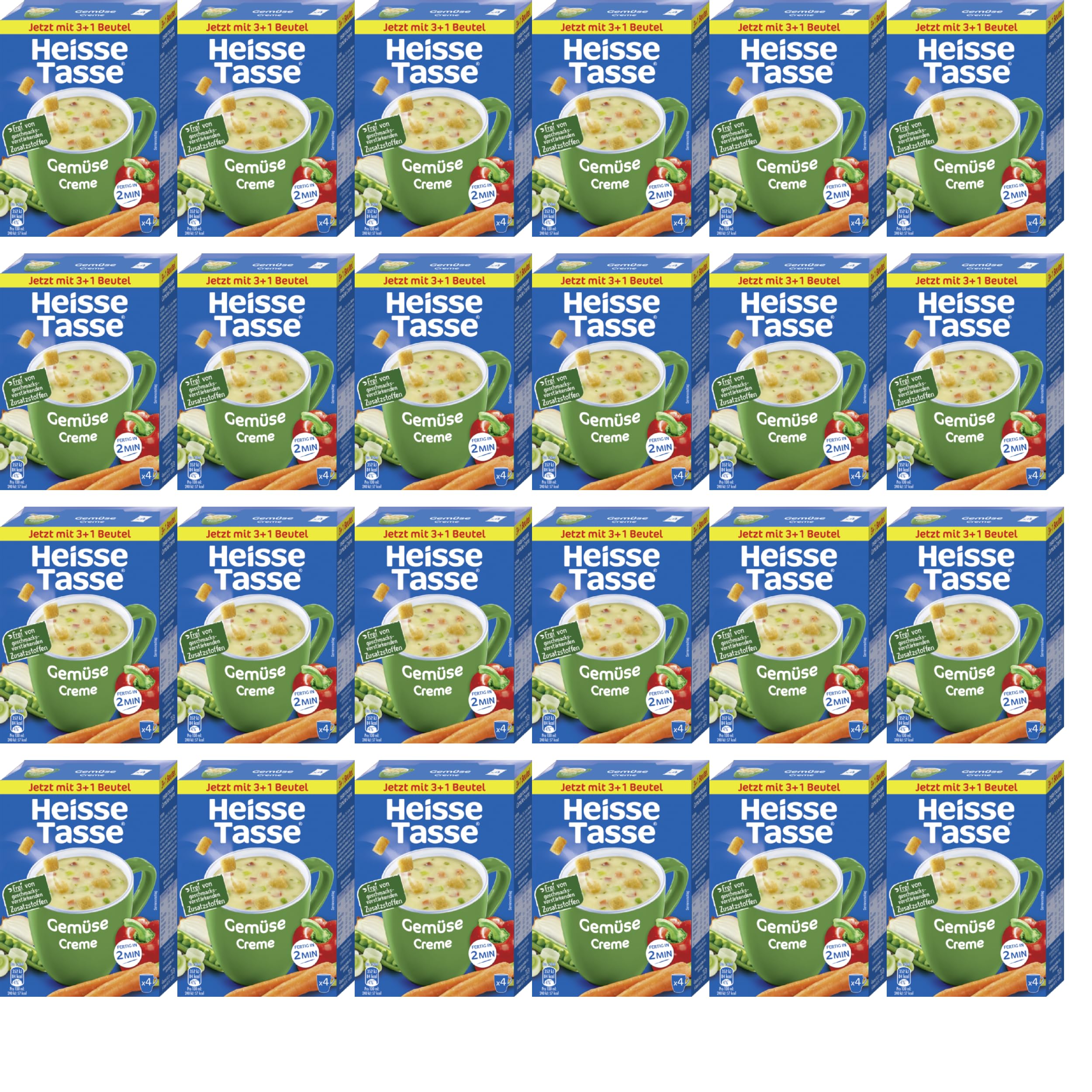 Heiße Tasse Gemüse Creme Vorteilspack Suppe, 24er Set | 96 Suppenportionen, cremiger Gemüsegeschmack, schnelle Zubereitung, ideal für Zuhause, Büro oder Vorrat