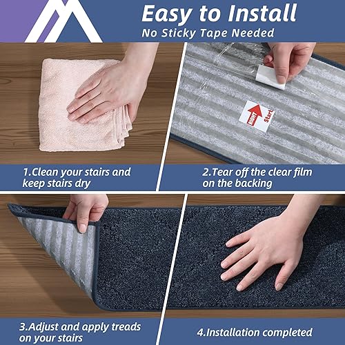 Miniatura 8 de COSY HOMEER - Alfombra antideslizante de 28 x 9 pulgadas, uso interior en peldaños de madera, alfombras para niños y perros, 100% poliéster, base de