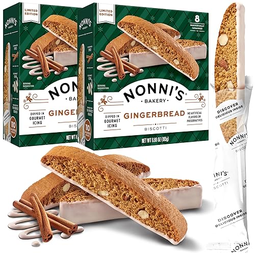 Nonni's Gingerbread Biscotti Holiday Cookies - 2 Boxes Gingerbread Cookies - Gingerbread Christmas Cookies w/Almonds & White Icing - Biscotti