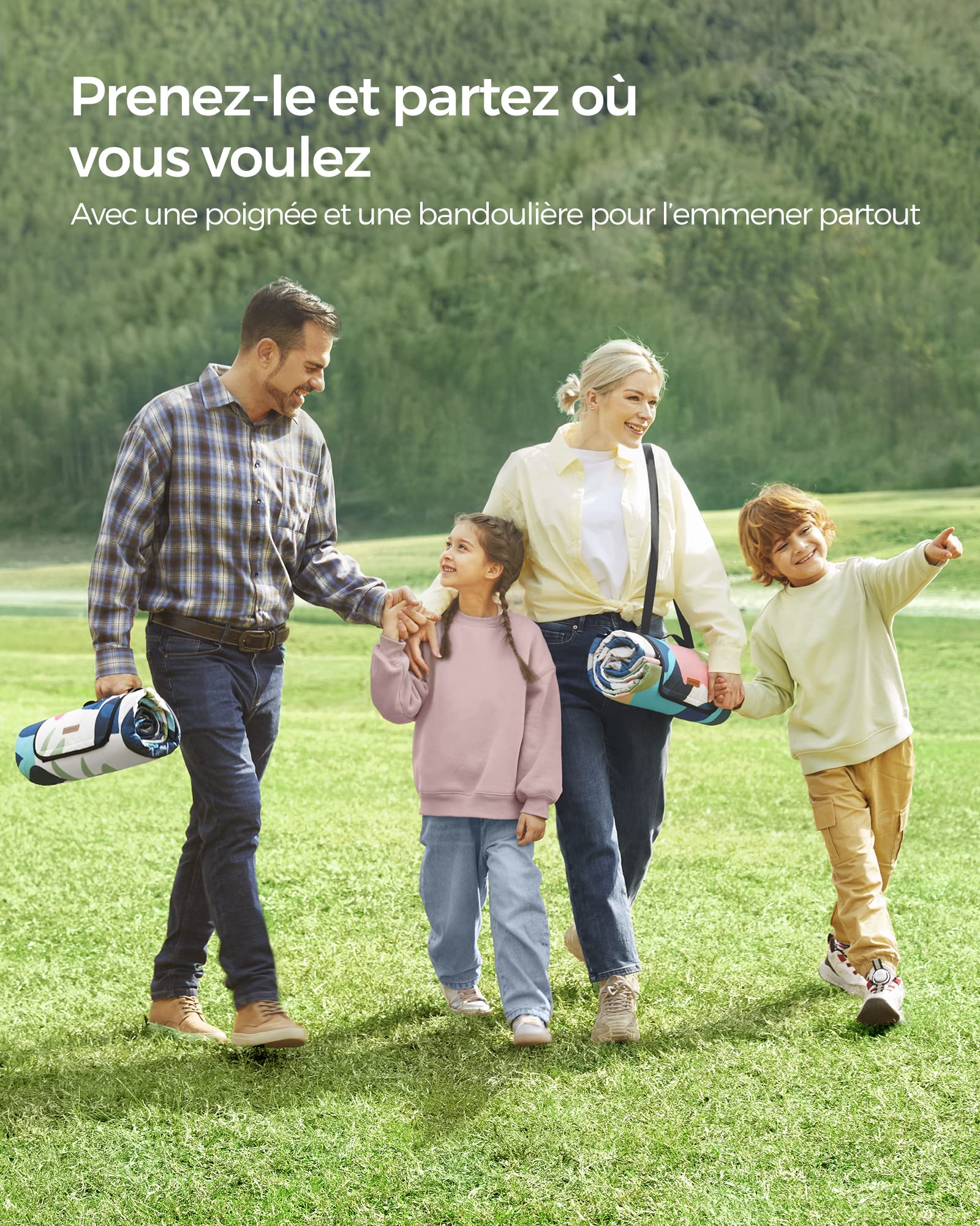 SONGMICS Couverture de Pique-Nique, 200 x 200 cm, Grand Tapis, pour Camping, Parc, Jardin, Plage, Hydrofuge, Lavable en Machine, Pliable, Motif Fougère Multicolore GCM087Q03
