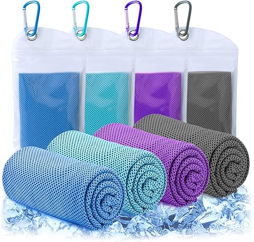 Miniatura 1 de Amgico Paquete de 4 toallas de enfriamiento (40 x 12 pulgadas), toalla de hielo, toallas de enfriamiento para cuello y cara, toalla de microfibra