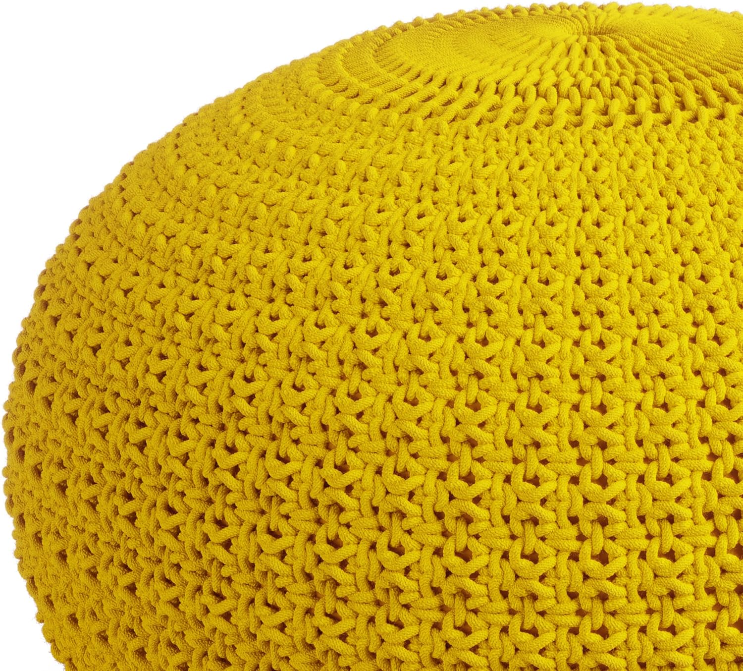 SIMPLIHOME Sonata Boho Round Knitted Outdoor/ Indoor Pouf in Yellow Recycled PET Polyester for the Living Room, Bedroom and Kids Room