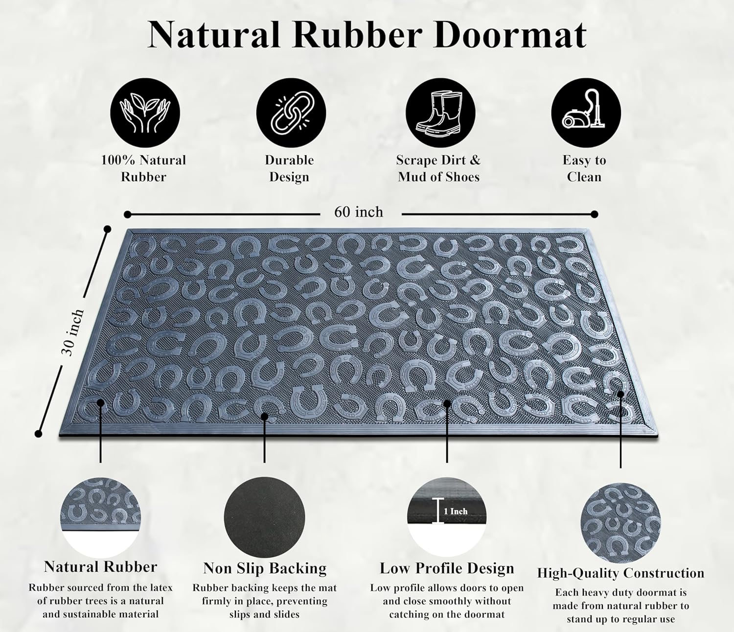 A1 Home Collections Horseshoe Design Rubber Pin Welcome Door Mats 30" x 60" for Door Entrance, Fun Designed Doormat, Welcome Mats for Front Door Non-Slip Backing Rubber Doormat