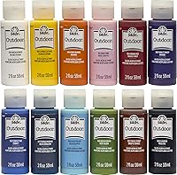 FolkArt Outdoor Gloss Acrylic Paint Set, 12 Weather-Resistant Colors for Rocks, Wood, Terra Cotta - 2oz Bottles
