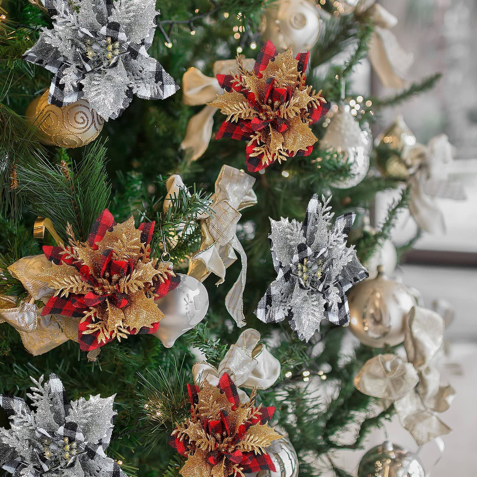 Roqueen 15 stuks 14 cm kunstmatige kerstster bloemen glitter met clips stengels kerstboom ornamenten voor krans feest bruiloft Nieuwjaar decoratie (rood Roqueen 15 stuks 14 cm kunstmatige kerstster bloemen glitter met clips stengels kerstboom ornamenten voor krans feest bruiloft Nieuwjaar decoratie (rood