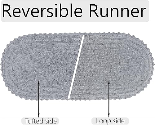 Miniatura 4 de Alfombra de baño reversible de ganchillo beige, 100% algodón, 2 x 5 pies de largo, alfombra de baño, ovalada, 24 x 60 pulgadas