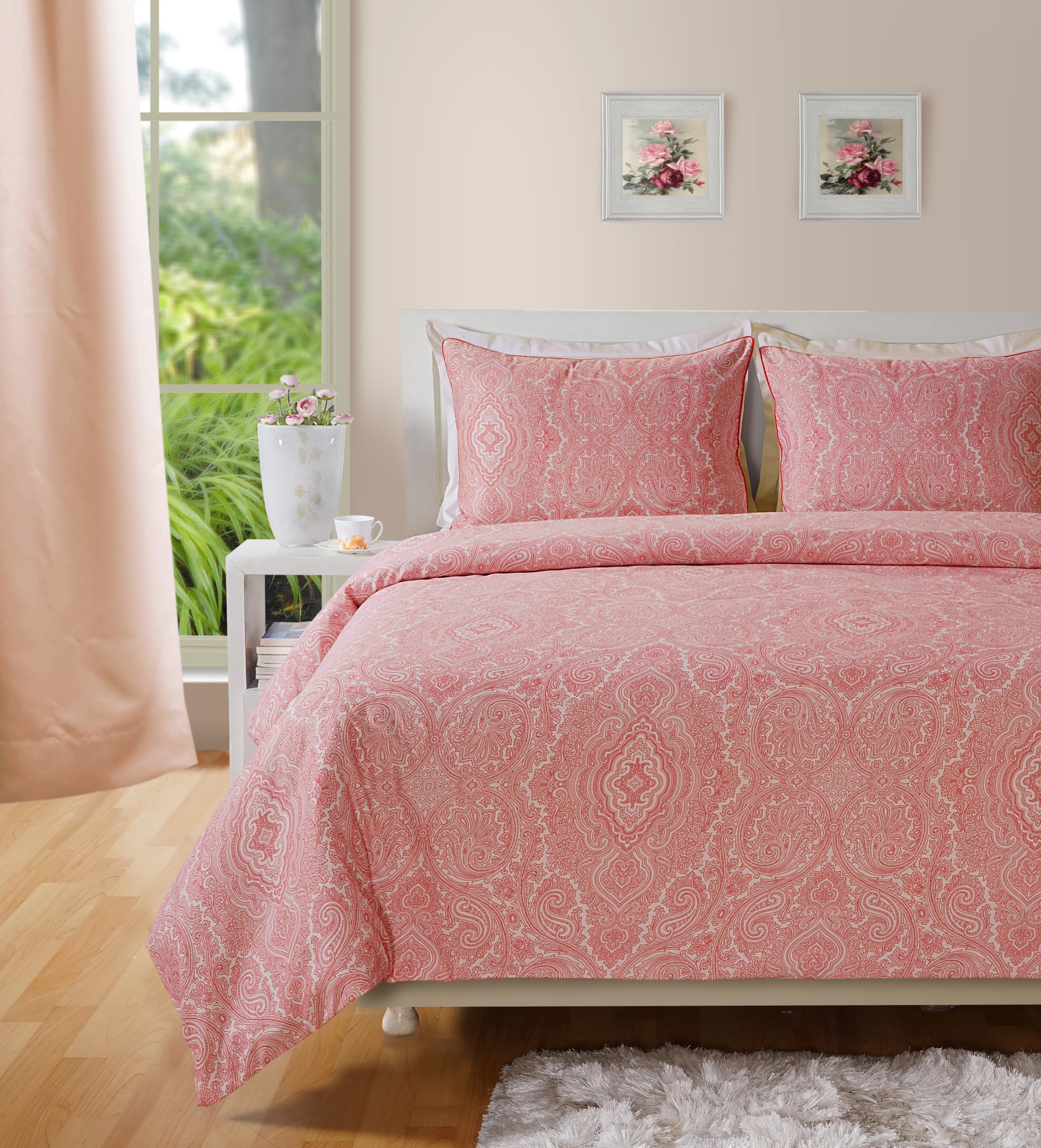 Vapinity Luxury 400 Thread Count Paisley Duvet Cover Set – Cotton Rich Soft & Breathable Bedding with Pillowcases – Red – King
