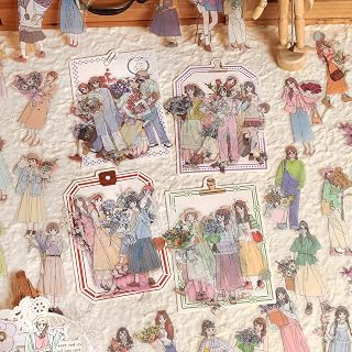 Alideco 120pcs Scrapbook Stickers Kawaii Sweet Girls Flowers People Journaling Scrapbooking Junk Journal Crafts Embelishment Decoration Diary Stickers(xindongnvhai)