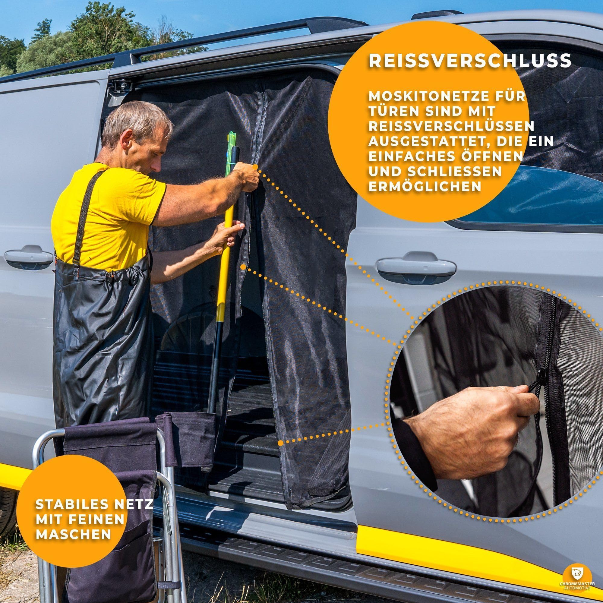 CHROMEMASTER | Magnetisches Fliegengitter für Camper, Campervan, Wohnmobil | Kompatibel mit Ford Transit Custom 2012-2023 | Moskitonetz, Schutzgitter Gegen Insekten, Ungeziefer, Mücken und Spinnen