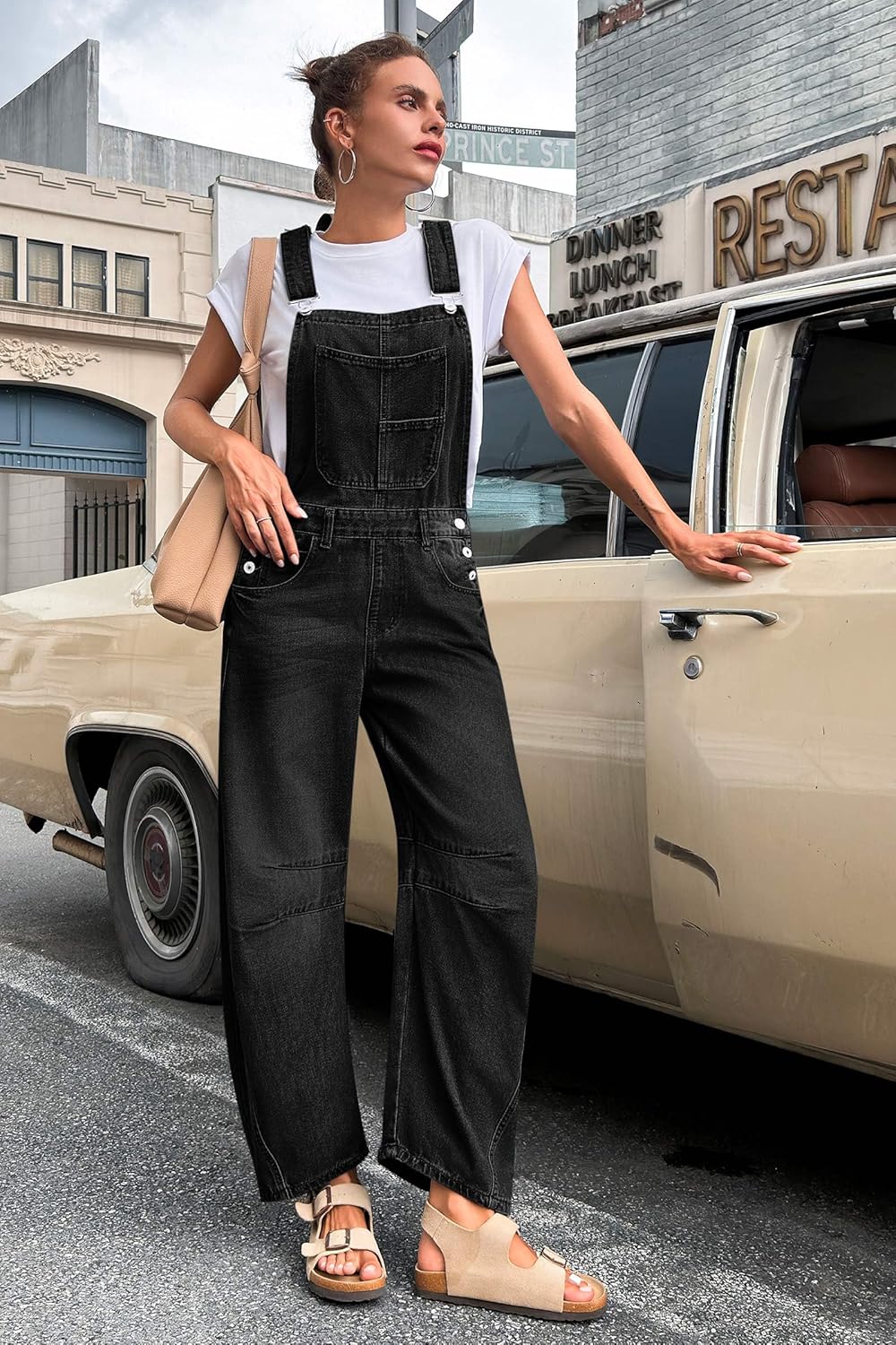 PLNOTME Womens Denim Bib Overalls Barrel Leg Adjustable Strap Jean Pants Jumpsuits with Pockets - Image 5