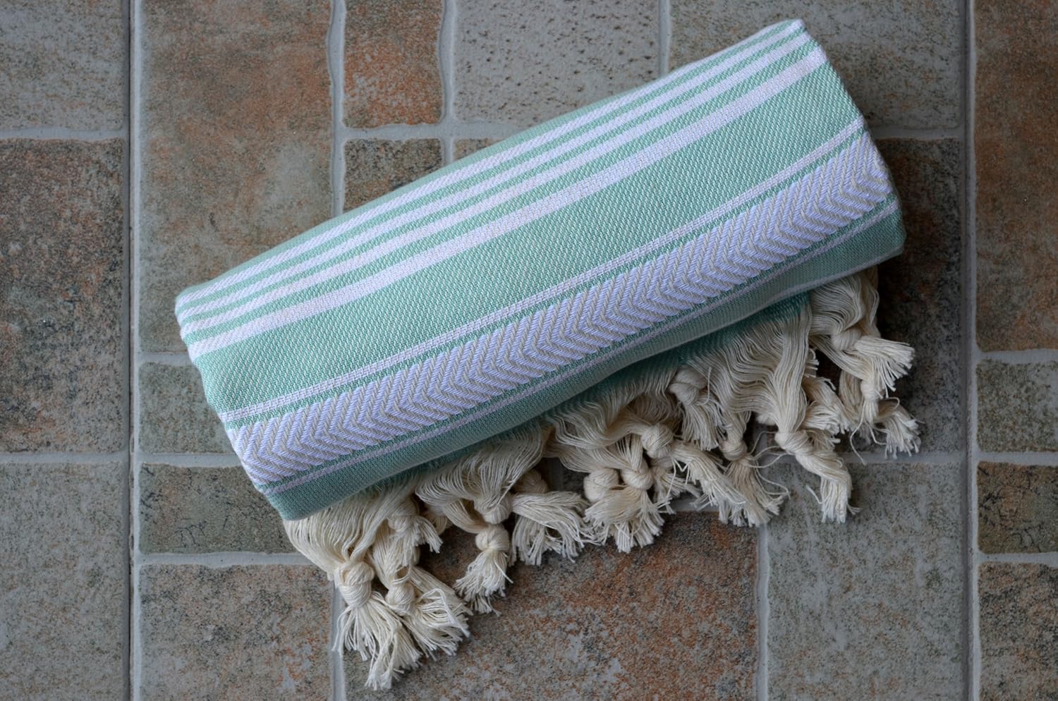 Dandelion - Basic Pattern - 100% Naturally-Dyed Cotton Turkish Towel Peshtemal - 71x39 Inches - Nile Green