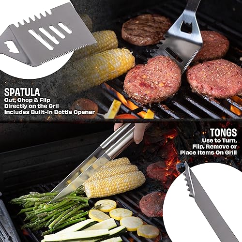 Miniatura 3 de Kit de accesorios para barbacoa, juego de herramientas de parrilla de acero inoxidable de 19 piezas con funda de transporte de aluminio, juego