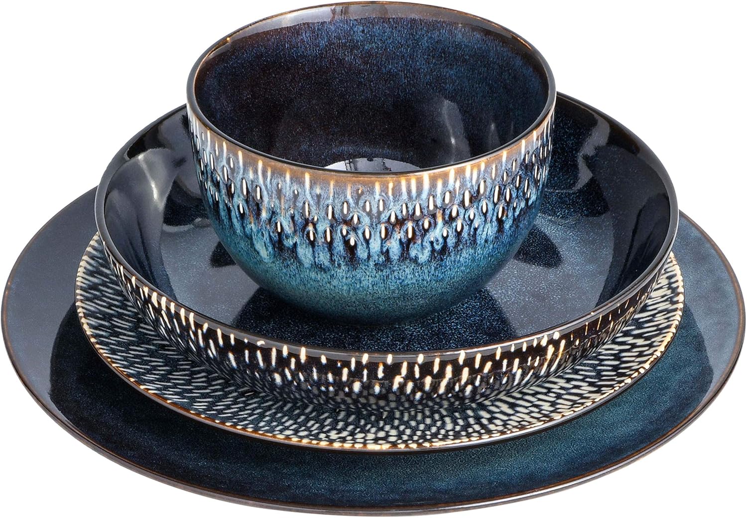 Gibson Elite Matisse 16 Piece Double Bowl Dinnerware Set, Cobalt Blue : Clothing, Shoes & Jewelry