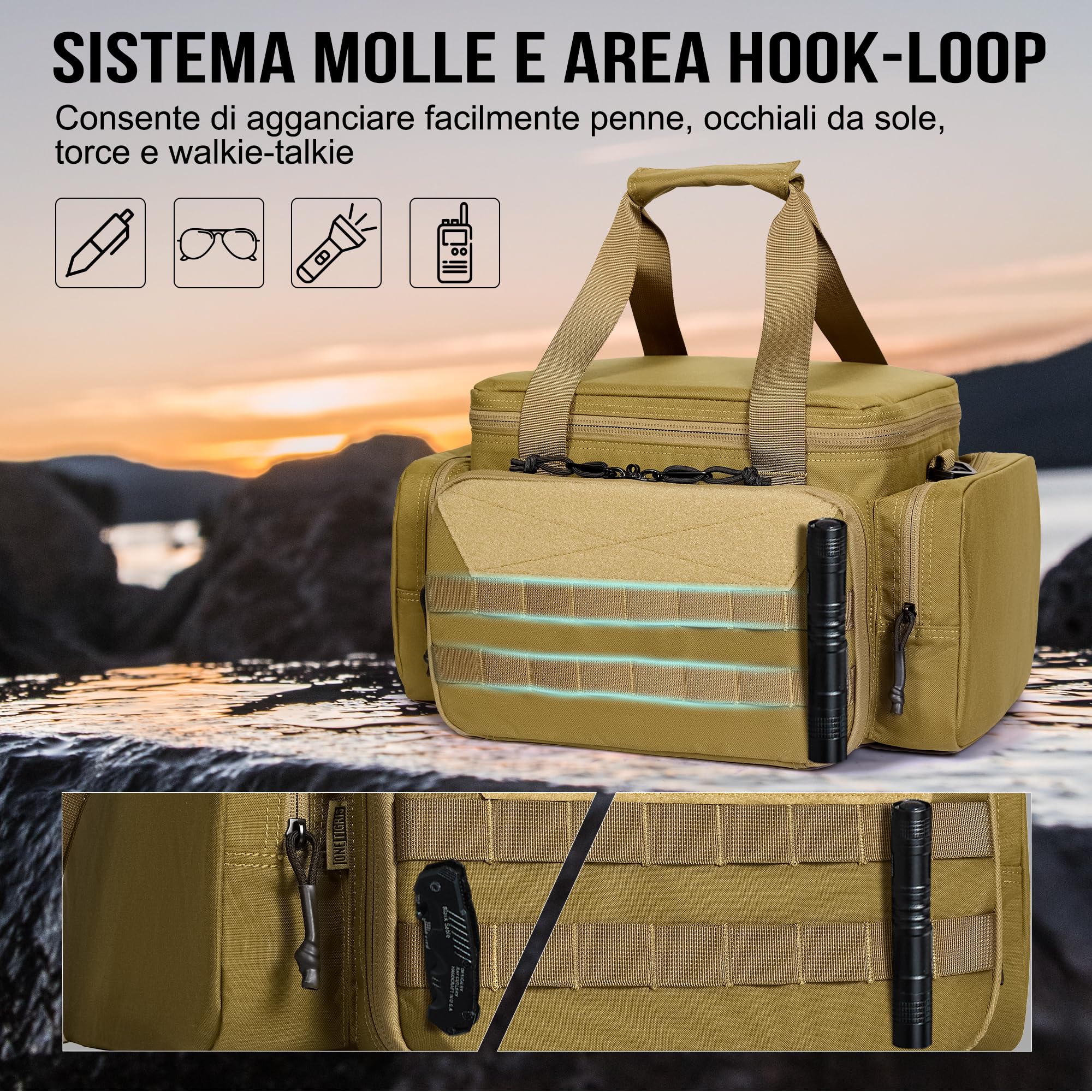 OneTigris Range Bag, Borsa Tattica per la Polizia, Borsa per Armi Tattiche per Caccia, Tiro a Segno, Pesca, Escursionismo, Outdoor, Marrone Coyote